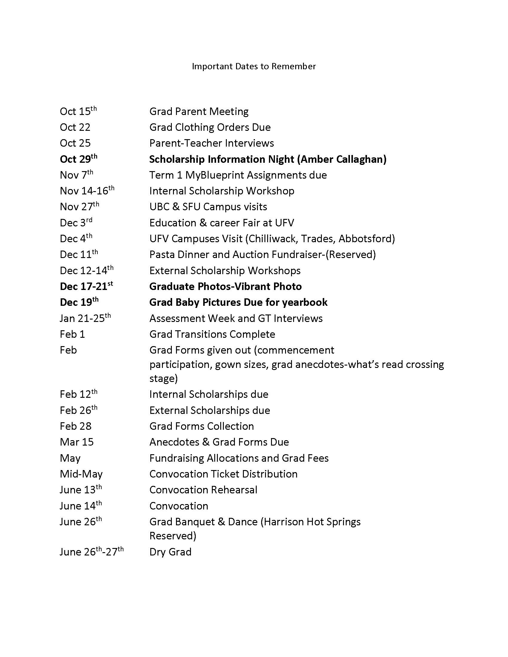 Dates to Remember