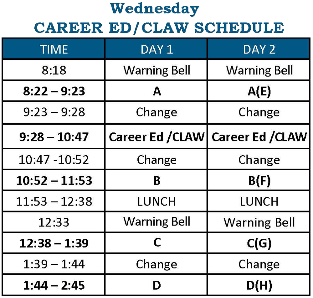Wednesday Schedule